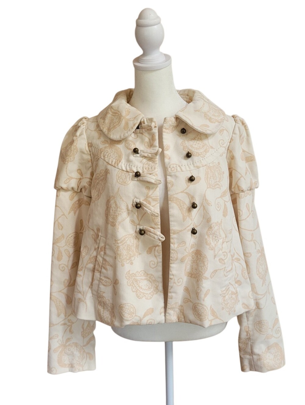 Anthropologie Elevenses Cream Latte Art Jacket Artsy Boho Size 4 - Picture 2 of 9